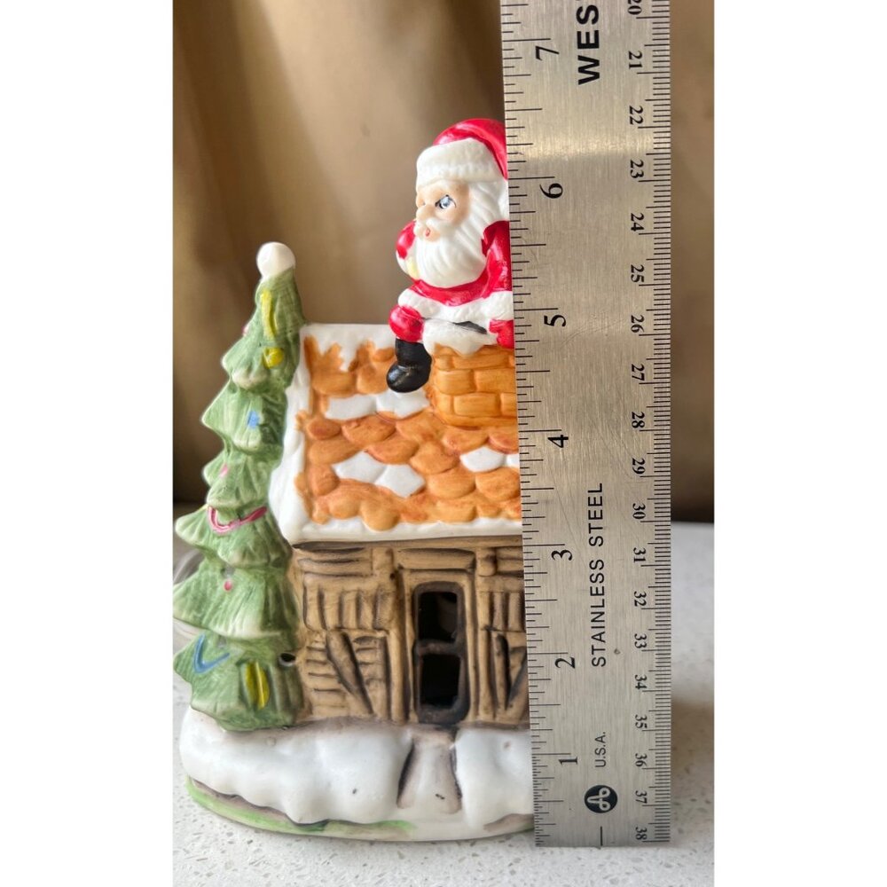 Santa Going Down the Chimney Ceramic House Lamp Decoration Christmas Tree Works - Picture 11 of 11